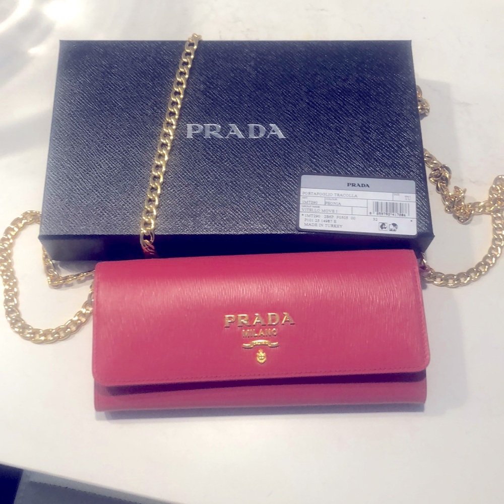 PRADA!!!!!   Elegant hot pink Prada wallet on chain